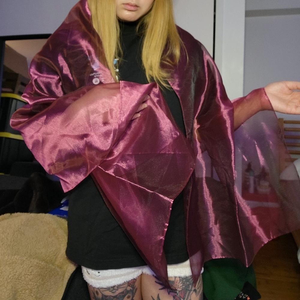 Shiny and sheer maroon/purple synthetic organza shawl
